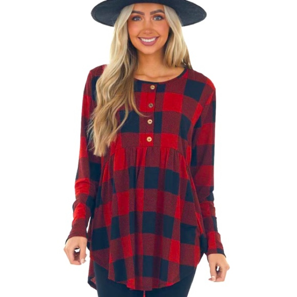 Red Buffalo Plaid Tunic Top